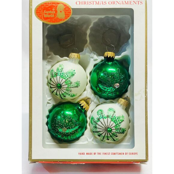 Vintage Kurt Adler Christmas Ornaments Green White Glitter Set of 4 West German - Picture 3 of 8